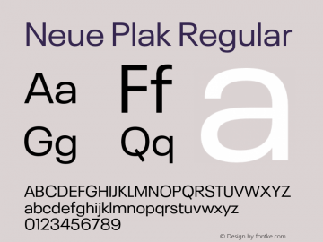 Neue Plak Regular Version 1.00, build 9, s3 Font Sample