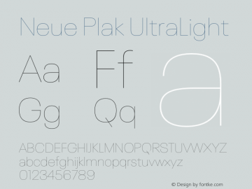 Neue Plak UltraLight Version 1.00, build 9, s3 Font Sample