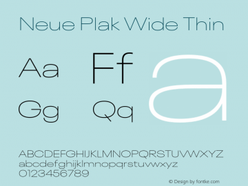 Neue Plak Wide Thin Version 1.00, build 9, s3 Font Sample