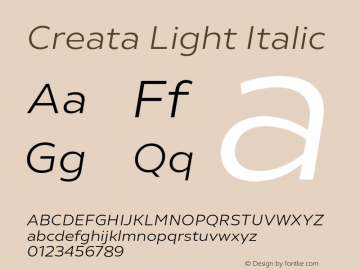 Creata-LightItalic Version 1.0 | wf-rip by RD Font Sample