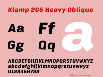 Klamp205-HeavyOblique Version 1.000 Font Sample