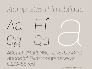 Klamp 205 Thin Oblique Version 1.000 Font Sample