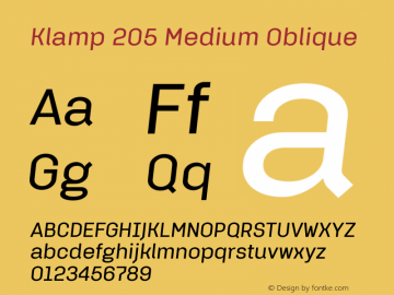 Klamp 205 Medium Oblique Version 1.000 Font Sample