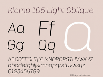 Klamp 105 Light Oblique Version 1.000 Font Sample