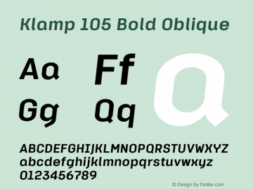 Klamp 105 Bold Oblique Version 1.000 Font Sample