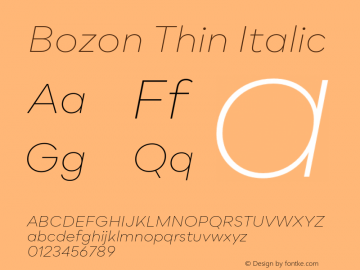 Bozon Thin Italic Version 1.000;PS 001.000;hotconv 1.0.88;makeotf.lib2.5.64775图片样张