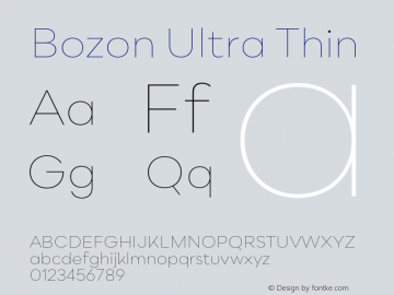 Bozon Ultra Thin Version 1.000;PS 001.000;hotconv 1.0.88;makeotf.lib2.5.64775 Font Sample