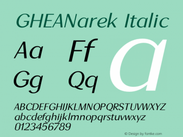 GHEANarek-It 1.000 Font Sample
