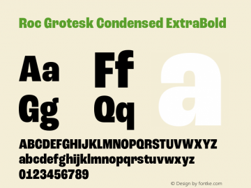 Roc Grotesk Condensed ExtraBold Version 1.000;PS 001.000;hotconv 1.0.88;makeotf.lib2.5.64775 Font Sample