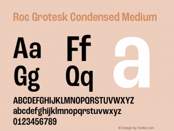 Roc Grotesk Condensed Medium Version 1.000;PS 001.000;hotconv 1.0.88;makeotf.lib2.5.64775 Font Sample