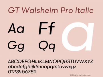 GTWalsheimPro-RegularOblique Version 2.001;PS 002.001;hotconv 1.0.88;makeotf.lib2.5.64775 Font Sample