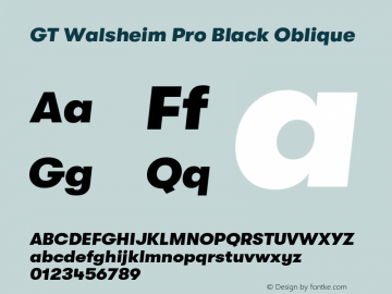 GTWalsheimPro-BlackOblique Version 2.001;PS 002.001;hotconv 1.0.88;makeotf.lib2.5.64775 Font Sample