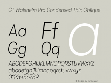 GTWalsheimPro-CondensedThinOblique Version 2.001;PS 002.001;hotconv 1.0.88;makeotf.lib2.5.64775 Font Sample