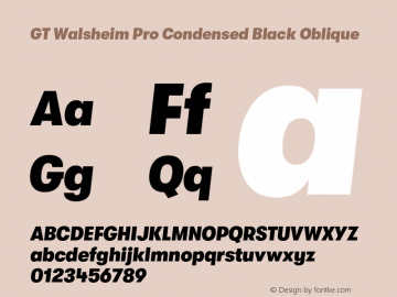 GTWalsheimPro-CondensedBlackOblique Version 2.001;PS 002.001;hotconv 1.0.88;makeotf.lib2.5.64775 Font Sample