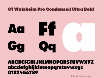 GTWalsheimPro-CondensedUltraBold Version 2.001;PS 002.001;hotconv 1.0.88;makeotf.lib2.5.64775 Font Sample