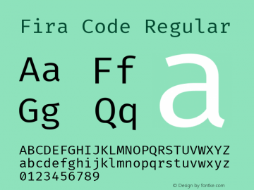 Fira Code Regular Version 1.205 Font Sample