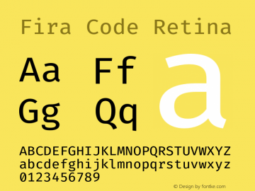 Fira Code Retina Version 1.205;PS 001.205;hotconv 1.0.88;makeotf.lib2.5.64775图片样张