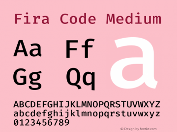 Fira Code Medium Version 1.205;PS 001.205;hotconv 1.0.88;makeotf.lib2.5.64775 Font Sample
