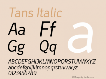 Tans Italic 1.000 Font Sample