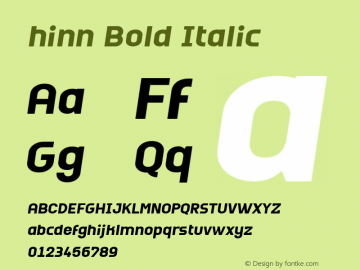 hinn Bold Italic Version 1.000 Font Sample