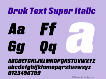 Druk Text Super Italic Version 1.001 Font Sample
