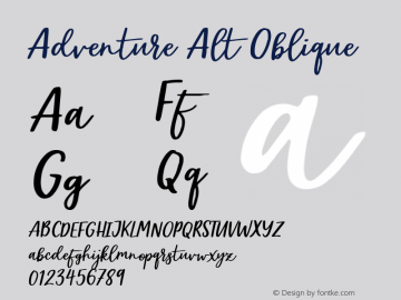 Adventure Alt Oblique Version 1.000 Font Sample