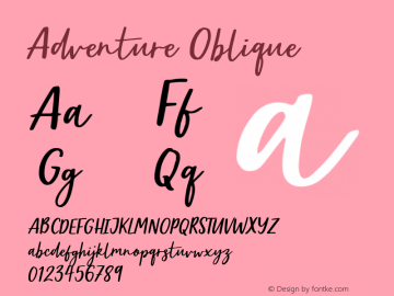 Adventure Oblique Version 1.000 Font Sample