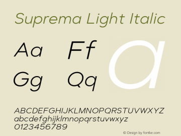 Suprema-LightItalic Version 1.0 | wf-rip DC20180430 Font Sample