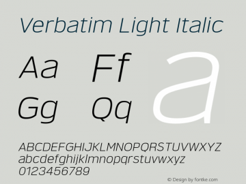 Verbatim Light Oblique Version 1.0 | wf-rip DC20180505 Font Sample