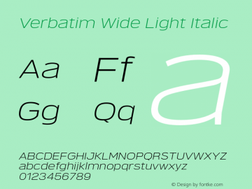 Verbatim Wide Light Oblique Version 1.0 | wf-rip DC20180505 Font Sample