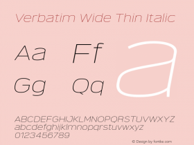 Verbatim Wide Thin Oblique Version 1.0 | wf-rip DC20180505 Font Sample