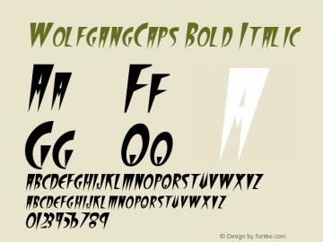 WolfgangCaps Bold Italic Macromedia Fontographer 4.1 7/1/96 Font Sample