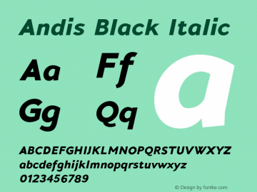 Andis Black Italic Version 2.000;PS 002.000;hotconv 1.0.88;makeotf.lib2.5.64775 Font Sample