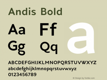 Andis Bold Version 2.000;PS 002.000;hotconv 1.0.88;makeotf.lib2.5.64775 Font Sample