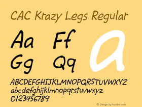 CAC Krazy Legs Regular Altsys Fontographer 4.1 3/5/96 Font Sample