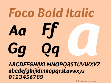 Foco Bold Italic Version 1.000 Font Sample