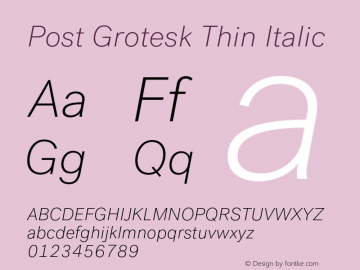 PostGrotesk-ThinItalic Version 2.1 | wf-rip DC20130710图片样张