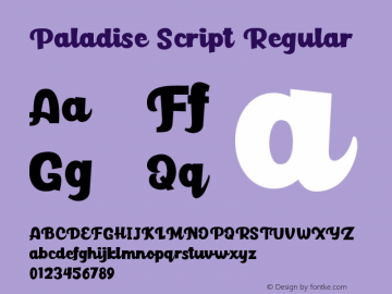 Paladise Script Version 1.00;May 14, 2018;FontCreator 11.5.0.2427 64-bit图片样张