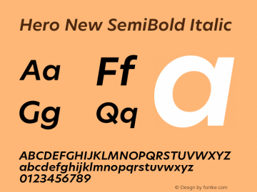 Hero New SemiBold Italic Version 2.001;PS 002.001;hotconv 1.0.88;makeotf.lib2.5.64775 Font Sample