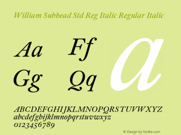 William Subhead Std Reg Italic Version 1.0; 2016 Font Sample
