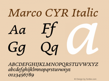 Marco CYR Italic Version 1.002;PS 001.002;hotconv 1.0.70;makeotf.lib2.5.58329 Font Sample