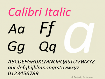Calibri Italic Version 6.21 Font Sample