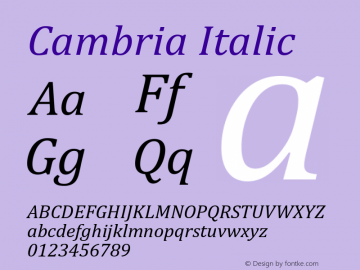 Cambria Italic Version 6.98 Font Sample