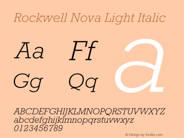 Rockwell Nova Light Italic Version 1.02 Font Sample