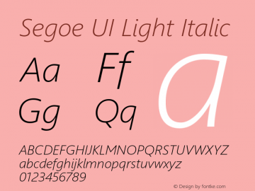 Segoe UI Light Italic Version 5.30 Font Sample