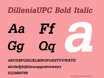 DilleniaUPC Bold Italic Version 5.05图片样张