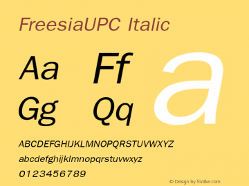 FreesiaUPC Italic Version 5.05 Font Sample