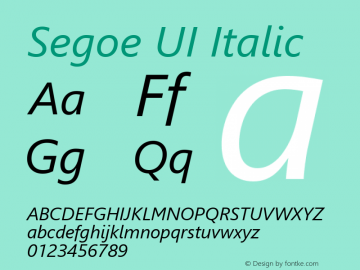 Segoe UI Italic Version 5.29 Font Sample