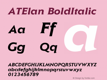 AT Elan Bold Italic Version 1.0 Font Sample