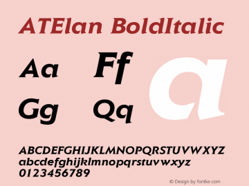 AT Elan Bold Italic Version 1.0 Font Sample